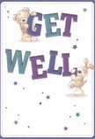 With a cheerful flourish, this get well card brings together two adorable companions-a fluffy teddy bear and a bright-eyed puppy-each holding the bold, colourful letters that spell out 'Get Well' in brilliant indigo and teal. Against a soft cream backdrop, their playful interaction springs to life, conjuring the same vibrancy found in High Wycombe's Rye Park on a sunny day. Star motifs, rendered in varying blues and purples, sparkle across the card, creating an atmosphere of hope and gentle magic. The illustrations capture the tactile softness of both animals: the bear's fuzzy paws and the puppy's silky ears seem almost within reach, ready to comfort. More than a simple greeting, this card delivers a heartfelt touch-a message crafted with the tenderness you'd expect from a trusted local florist. It's perfectly suited for sending care and encouragement to loved ones recovering anywhere in High Wycombe, making each day a little brighter.